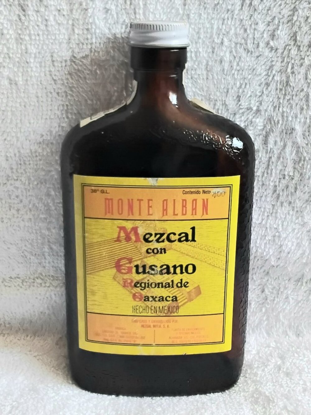 Vintage 7 1/2" Amber Monte Alban Bottle & Cap with MM's in As Seen Condition!!